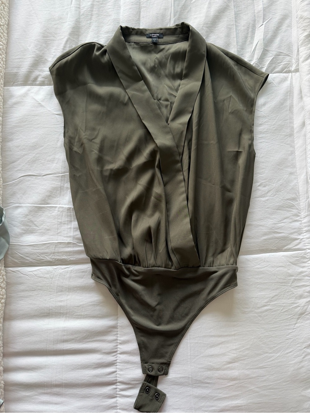 Express Olive Wrap-Front Bodysuit